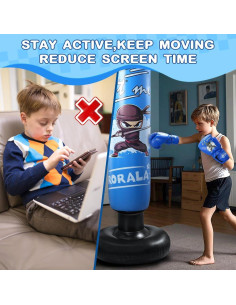 Saco de Boxeo Inflable RORALA para Niños 3-12 Años con Guantes 2