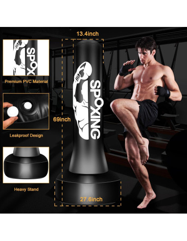 Saco de Boxeo Vobab 178 cm con Soporte Plegable para Adultos