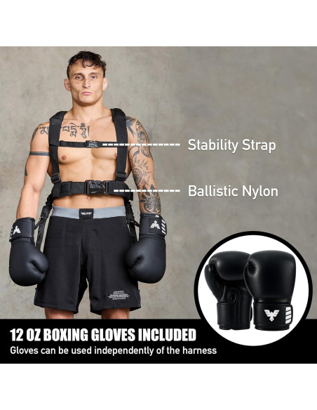 Arnés de Boxeo Elite Sports con Guantes 12oz y Bandas Ajustables