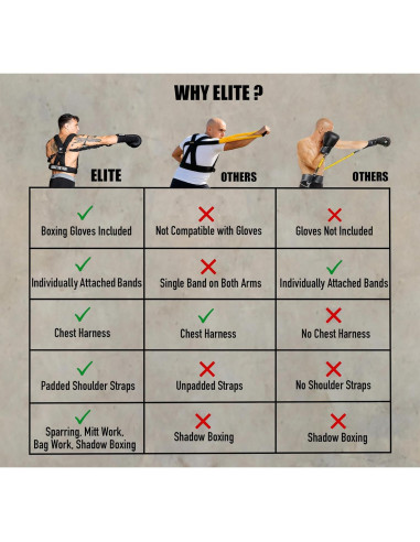 Arnés de Boxeo Elite Sports con Guantes 12oz y Bandas Ajustables