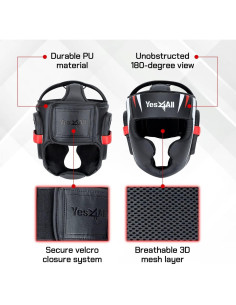 Casco de Boxeo Yes4All Ajustable Mediano Negro para MMA 2