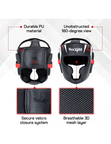 Casco de Boxeo Yes4All Ajustable Mediano Negro para MMA