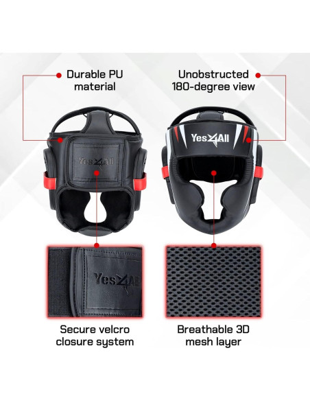 Casco de Boxeo Yes4All Ajustable Mediano Negro para MMA