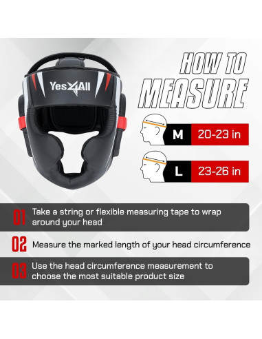 Casco de Boxeo Yes4All Ajustable Mediano Negro para MMA