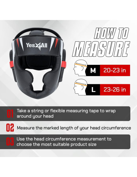 Casco de Boxeo Yes4All Ajustable Mediano Negro para MMA