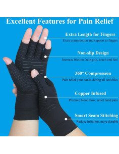 Guantes de Cobre para Artritis Tianhengyi - Compresión Sin Dedos (Grande) 2