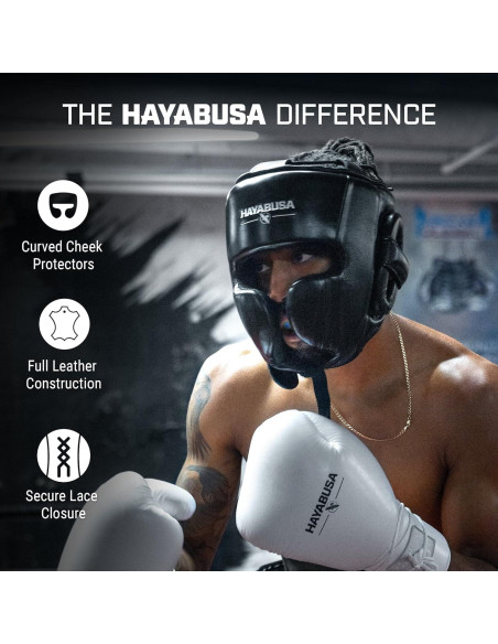 Casco de Boxeo Hayabusa Pro Cuero Ajustable - Negro Talla Única
