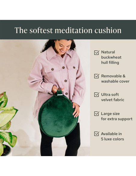 Cojín de Meditación Zafu Mindful Modern - Terciopelo Verde Esmeralda