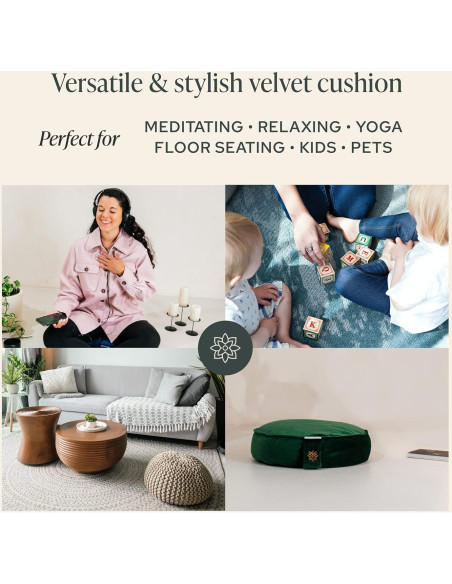 Cojín de Meditación Zafu Mindful Modern - Terciopelo Verde Esmeralda