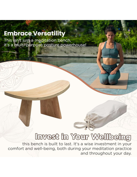 Banco de Meditación Ergonómico ROLUXENTIA Madera Natural 21x41 cm