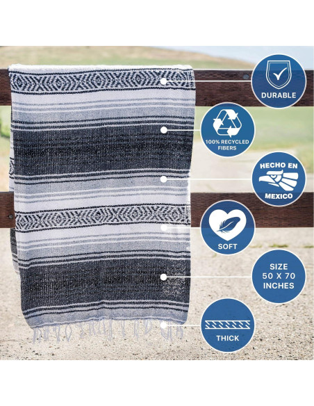 Manta Mexicana Tejida a Mano Benevolencia LA 127x178 cm Gris