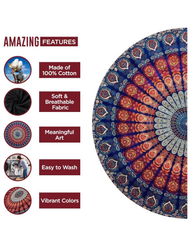 Manta Redonda de Algodón Raajsee 172 cm Bohemia Floral