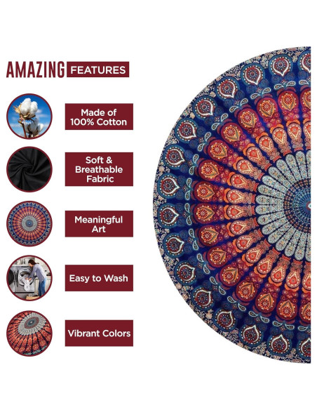 Manta Redonda de Algodón Raajsee 172 cm Bohemia Floral