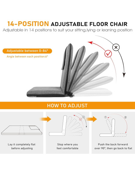 Silla de Suelo Plegable FASTMOMENT con Soporte Espalda 14 Posiciones