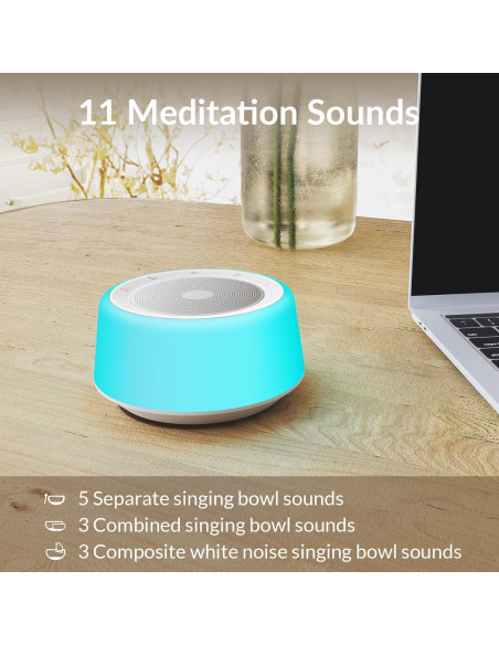 Máquina de Sonido Cuencos Cantores Tibetanos Kipcush K5-S - 11 Sonidos, Luz Nocturna, Temporizador