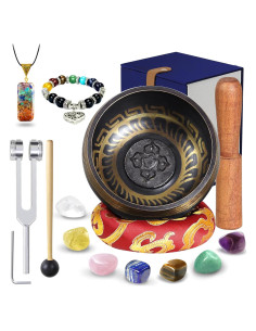 Juego de Cuencos Tibetanos TATOODAA con 7 Cristales de Chakra