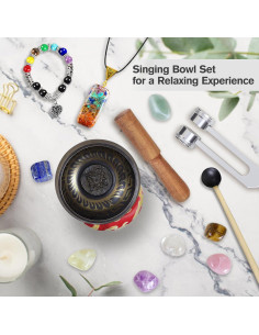 Juego de Cuencos Tibetanos TATOODAA con 7 Cristales de Chakra 2