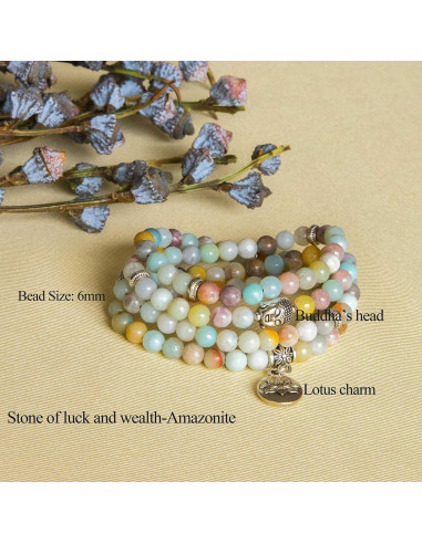 Collar de cuentas mala Bivei 108 Amazonita para meditación