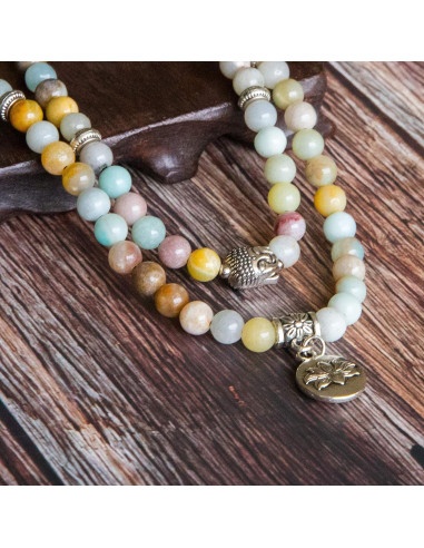 Collar de cuentas mala Bivei 108 Amazonita para meditación