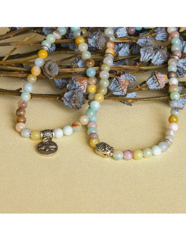 Collar de cuentas mala Bivei 108 Amazonita para meditación