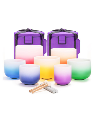 Conjunto de 7 Cuencos de Cuarzo Cristal 432HZ con Accesorios