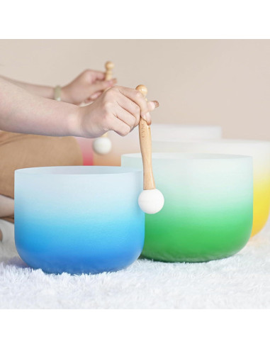 Conjunto de 7 Cuencos de Cuarzo Cristal 432HZ con Accesorios