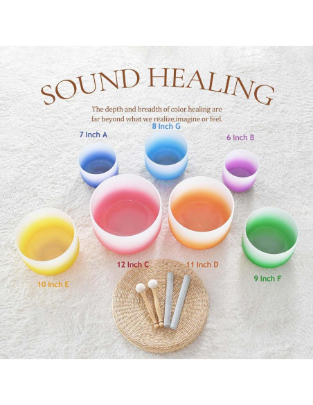 Conjunto de 7 Cuencos de Cuarzo Cristal 432HZ con Accesorios