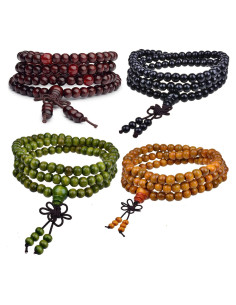Pulsera de Meditación Mala 108 Cuentas de Madera Natural YFGOOD