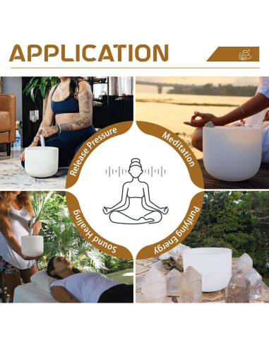 Bowl de Canto de Cuarzo 7" Nota F 432Hz con Bolsa y Martillo