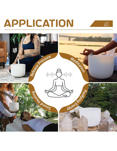 Bowl de Canto de Cuarzo 7" Nota F 432Hz con Bolsa y Martillo