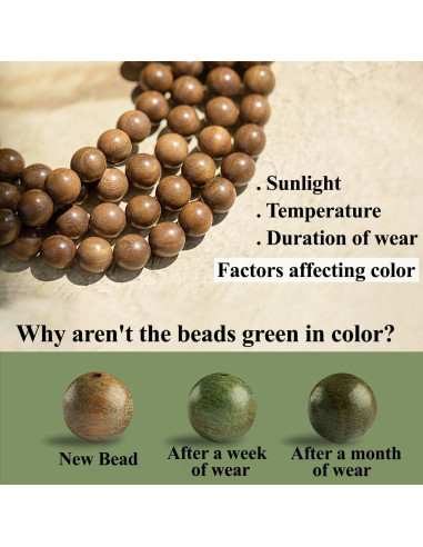 Collar Mala de Sándalo Verde Natural 108 Cuentas para Meditación