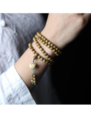 Collar Mala de Sándalo Verde Natural 108 Cuentas para Meditación