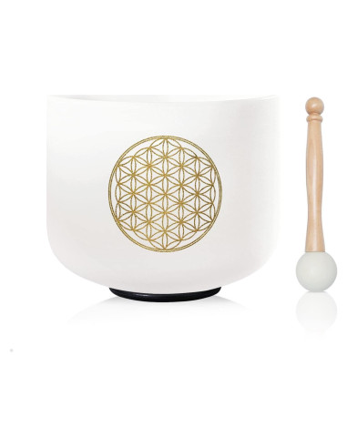 Cuenco de Canto de Cristal CVNC 20.32 cm 528HZ Flor de la Vida