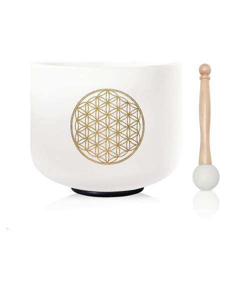Cuenco de Canto de Cristal CVNC 20.32 cm 528HZ Flor de la Vida