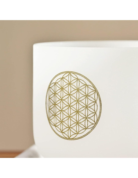 Cuenco de Canto de Cristal CVNC 20.32 cm 528HZ Flor de la Vida