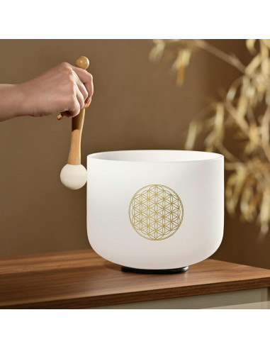 Cuenco de Canto de Cristal CVNC 20.32 cm 528HZ Flor de la Vida