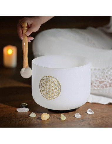 Cuenco de Canto de Cristal CVNC 20.32 cm 528HZ Flor de la Vida