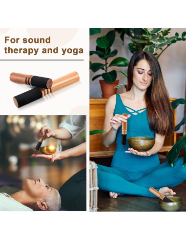 Mazos de Canto Tibetano Nuanchu - 2 Piezas de Madera y Cuero