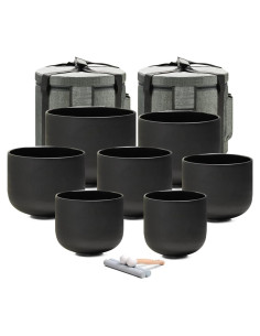Juego de 7 Cuencos de Cuarzo Negro 432Hz 15-30 cm con Fundas y Martillos