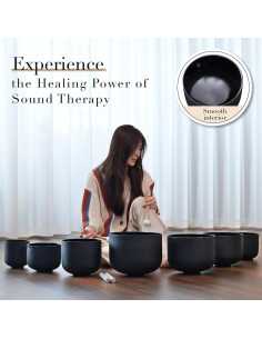 Juego de 7 Cuencos de Cuarzo Negro 432Hz 15-30 cm con Fundas y Martillos 2