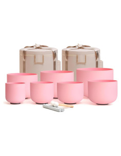 Conjunto 7 Cuencos de Canto Cristal Cuarzo Rosa 432HZ 15-30cm