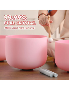 Conjunto 7 Cuencos de Canto Cristal Cuarzo Rosa 432HZ 15-30cm 2