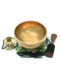 Tazón Cantante Tibetano Hecho a Mano 17.78 cm Bronce y Madera