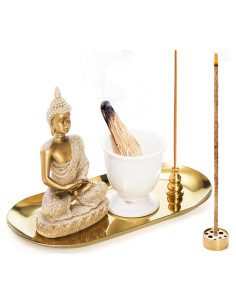 Soporte de Incienso 5 en 1 TOPZEA con Estatua de Buda y Bandeja