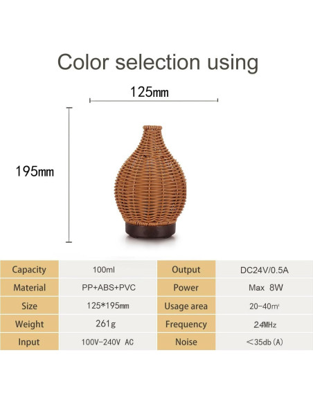 Difusor de Aceite Esencial SENMUL 100mL Ratán Control Remoto