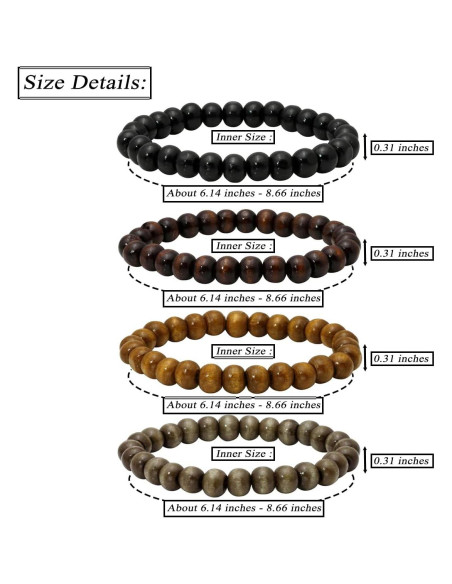Pulsera de Cuentas de Madera Eigso 4 Pcs 8mm para Meditación
