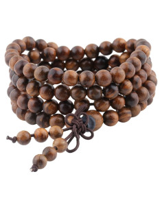 Pulsera Mala Budista Tibetana SUNYIK 108 Cuentas Madera Natural