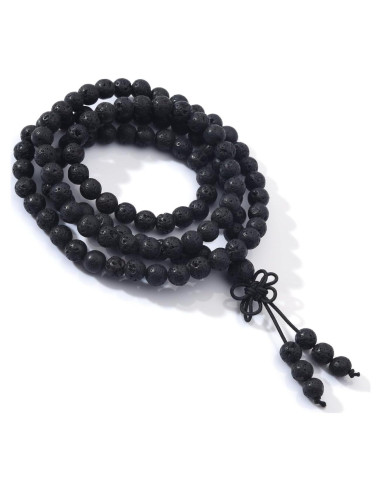 Pulsera de Oración Mala 108 Cuentas 6mm Roca de Lava Negra