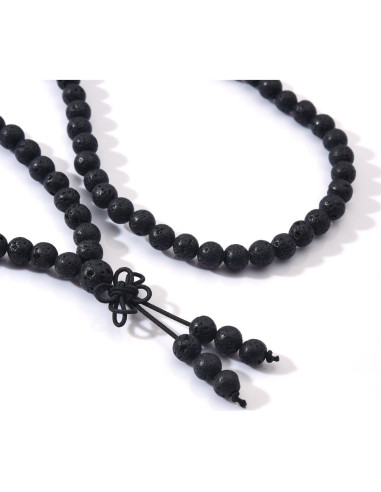 Pulsera de Oración Mala 108 Cuentas 6mm Roca de Lava Negra