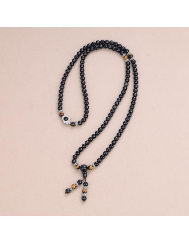 Collar Pulsera Mala COAI 108 Cuentas Obsidiana y Hamsa